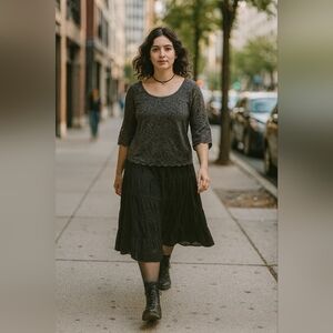 Xl Gray Lace Overlay Top Whimsy Goth Dark Fairy Short Sleeve